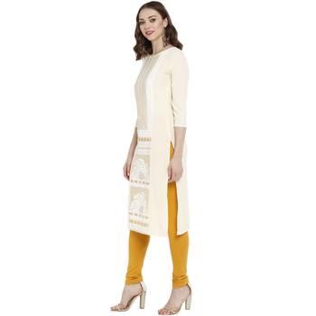 Cream printed crepe kurtas-and-kurtis 4
