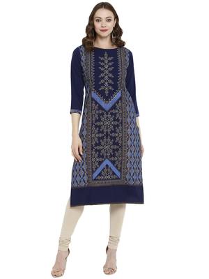 Blue printed crepe kurtas-and-kurtis 1