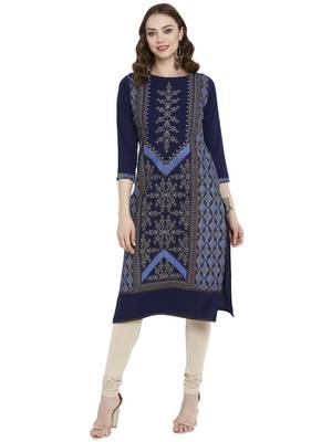 Blue printed crepe kurtas-and-kurtis 2