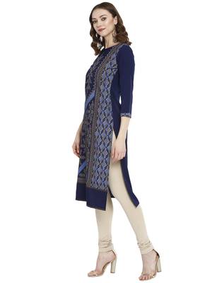 Blue printed crepe kurtas-and-kurtis 4