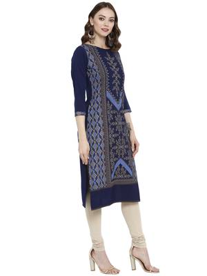 Blue printed crepe kurtas-and-kurtis 5