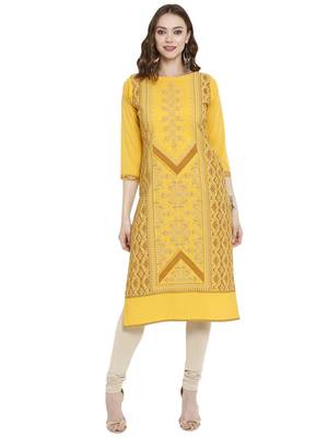 Yellow printed crepe kurtas-and-kurtis 1