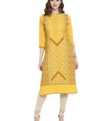 Yellow printed crepe kurtas-and-kurtis