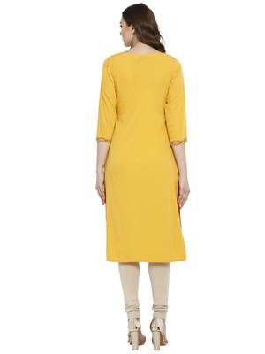 Yellow printed crepe kurtas-and-kurtis 3