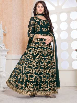 Green Faux Georgette Designer Anarkali Suit 1