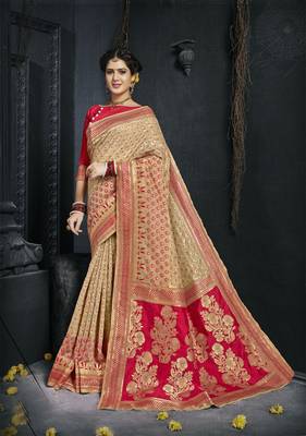 beige woven art silk saree with blouse 1