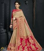 beige woven art silk saree with blouse
