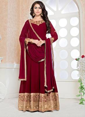 Red Faux Georgette Designer Anarkali Suit 1