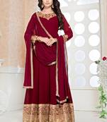 Red Faux Georgette Designer Anarkali Suit