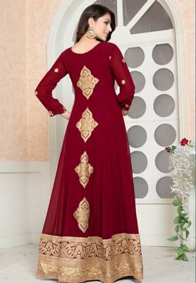 Red Faux Georgette Designer Anarkali Suit 2