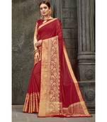 maroon woven pure linen saree with blouse