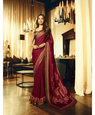 maroon brasso satin saree with blouse 1