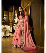 peach embroidered art silk saree with blouse