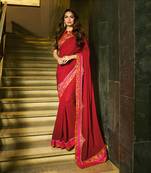 red embroidered satin saree with blouse