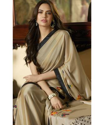 beige embroidered cotton saree with blouse 2