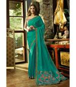turquoise embroidered cotton saree with blouse