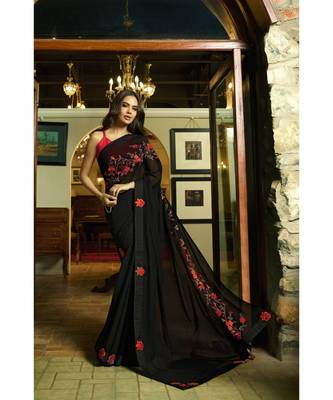 black embroidered georgette saree with blouse 1