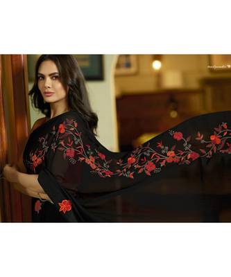 black embroidered georgette saree with blouse 2