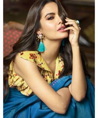 blue embroidered cotton saree with blouse 2