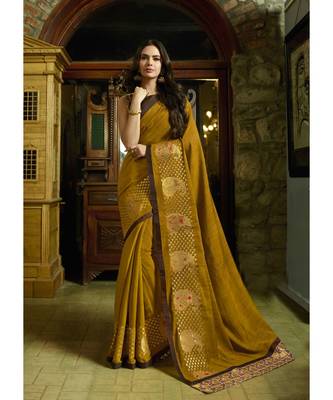 mustard embroidered cotton saree with blouse 1