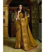 mustard embroidered cotton saree with blouse