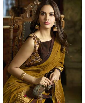 mustard embroidered cotton saree with blouse 2