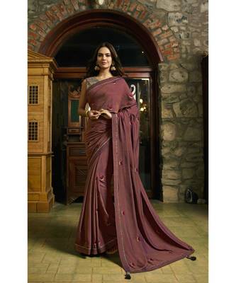 purple embroidered cotton saree with blouse 1