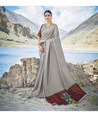 grey printed georgette saree with blouse 1