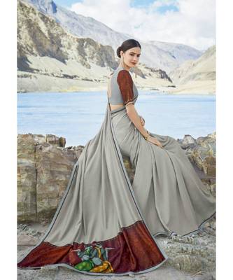 grey printed georgette saree with blouse 2