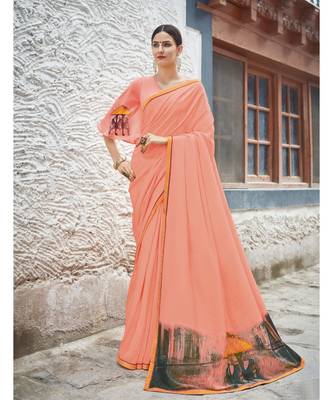 pink printed georgette saree with blouse 1