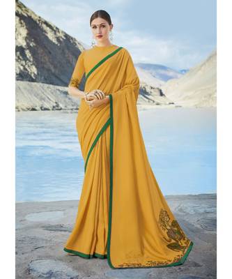mustard printed georgette saree with blouse 1
