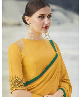 mustard printed georgette saree with blouse 2