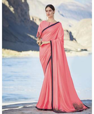 pink printed georgette saree with blouse 1