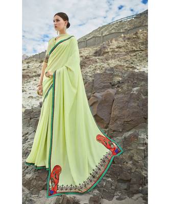 green printed georgette saree with blouse 1