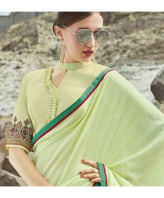 green printed georgette saree with blouse 2