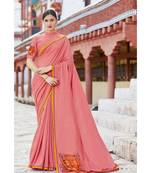 pink printed georgette saree with blouse