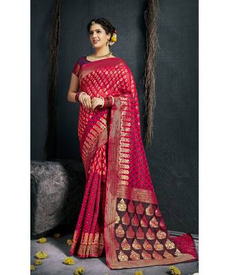 red woven art silk saree with blouse 1