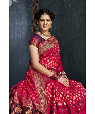 red woven art silk saree with blouse 2