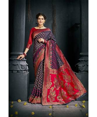 blue woven art silk saree with blouse 1