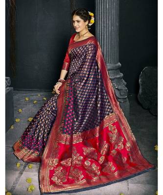 blue woven art silk saree with blouse 2