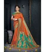 orange woven art silk saree with blouse