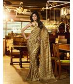Beige printed satin saree with blouse