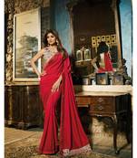 Red plain art silk saree with blouse