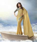 Beige plain satin saree with blouse