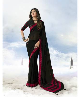 Black embroidered georgette saree with blouse 1