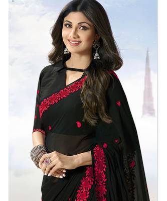 Black embroidered georgette saree with blouse 2