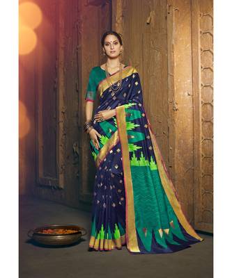 blue woven silk cotton saree with blouse 1