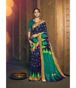 blue woven silk cotton saree with blouse