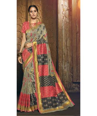 grey woven silk cotton saree with blouse 1