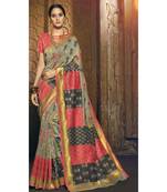 grey woven silk cotton saree with blouse